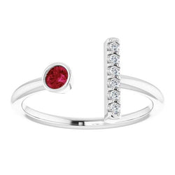 1 Karat Versprechensring Aus der Erde Abgebauter Natürlicher Diamant & Rubin Lünette Set Weißgold