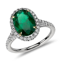 10 Karat Ovaler grüner Smaragd und runder Aus der Erde Abgebauter Natürlicher Diamantring Feiner Schmuck