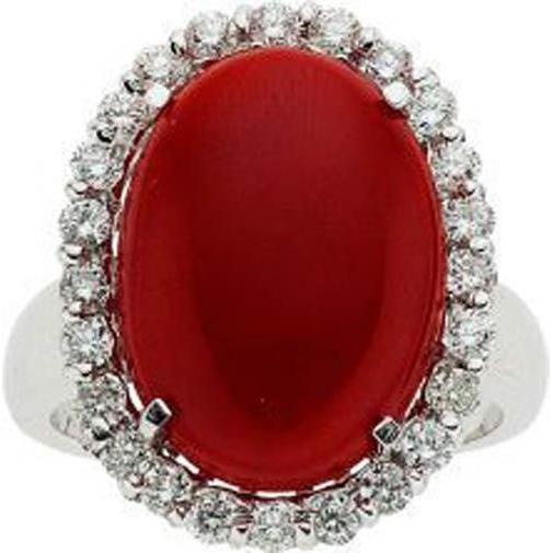 11,25 kt. krappenset rote koralle mit diamanten ring 14k weißgold