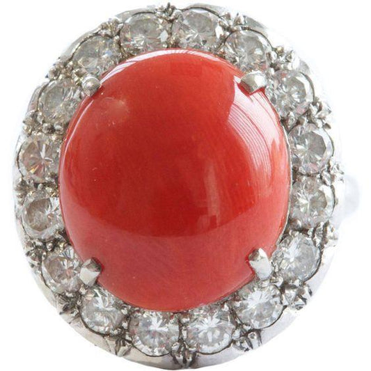 11.25 kt. rundschliff roter koralle und diamanten ehering 14k gold