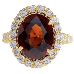 11.25 ct Granat mit Aus der Erde Abgebauter Natürlicher Diamanten Verlobungsring Gelbgold 14K