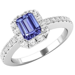 11.75 Kt Tansanit und Aus der Erde Abgebauter Natürlicher Diamanten Ring Neu Weißgold 14K