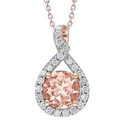 12 Karat Krappenbesatz Morganit mit Aus der Erde Abgebauter Natürlicher Diamanten Anhänger 14K Roségold