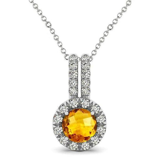 12,00 ct rundschliff citrin mit diamanten anhänger halskette weißgold