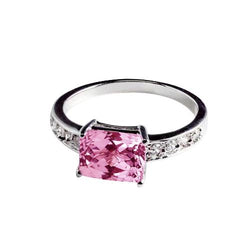 12,50 Karat Krappenset Rosa Kunzit und Aus der Erde Abgebauter Natürlicher Diamanten Ring Weißgold 14K
