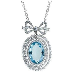 12.25 Karat Oval Aquamarin mit Aus der Erde Abgebauter Natürlicher Diamanten Anhänger Weißgold 14K