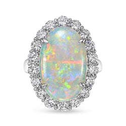 12.50 Karat Opal und Aus der Erde Abgebauter Natürlicher Diamanten Ehering Neu Weißgold 14K