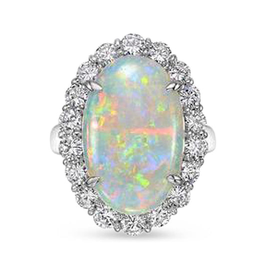 12.50 karat opal und diamanten ehering neu weißgold 14k