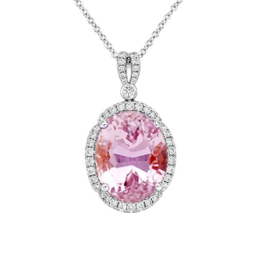 12.50 karat pink oval kunzit mit diamant anhänger weißgold 14k