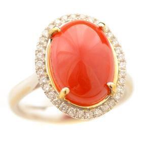 12.50 karat rote koralle mit diamanten ehering gold gelb 14k