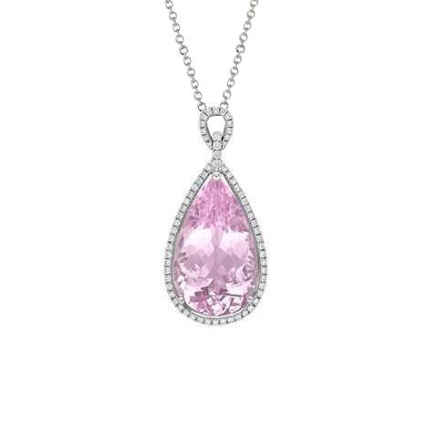 12.50 ct birnenschliff rosa kunzit mit diamantanhänger weißgold 14k