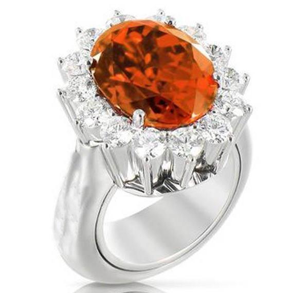 13 kt oval mandarin granat mit runden diamanten ring weißgold