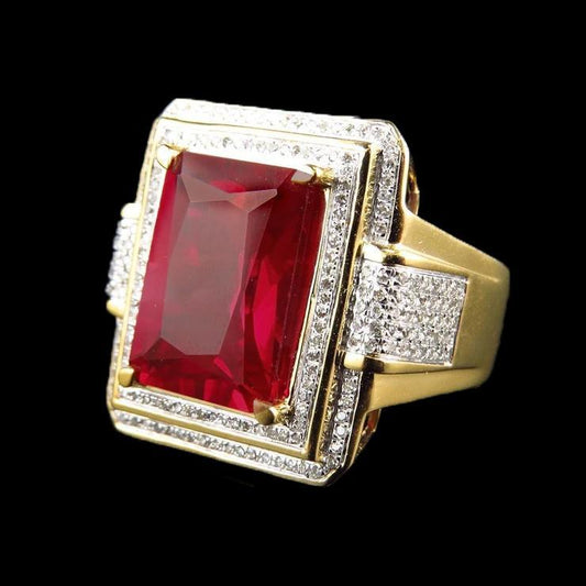 13 kt großer roter rubin im smaragdschliff mit diamantring gelbgold 14k