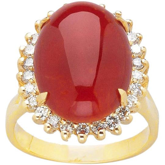 13,25 ct solitär mit akzent rote koralle mit diamanten gelbgold