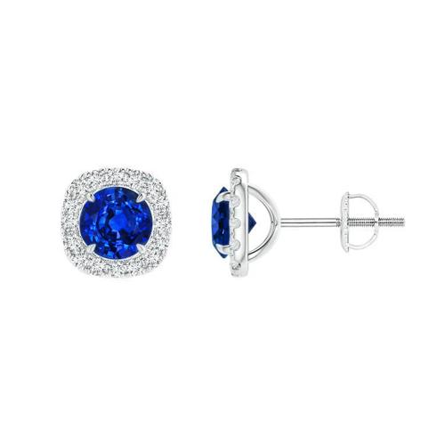 1,36 ct blauer runder saphir und halo-diamant-ohrstecker