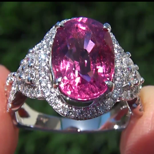 13.25 Kt Rosa Turmalin Und Aus der Erde Abgebauter Natürlicher Diamanten Ehering Gold Weiß 14K