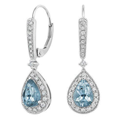 13.50 Karat Aquamarin mit Aus der Erde Abgebauter Natürlicher Diamanten Ohrringe Gold Weiß 14K
