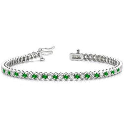 14 Kt Grünes Tennisarmband mit Smaragd und Aus der Erde Abgebauter Natürlicher Diamant im Rundschliff