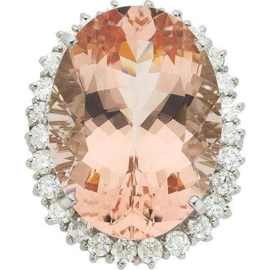 14,25 ct. großer ovaler morganit-ring mit kleinen diamanten weißgold 14k