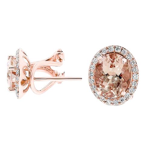 14,70 ct. ovaler morganit mit diamanten ohrstecker roségold 14k