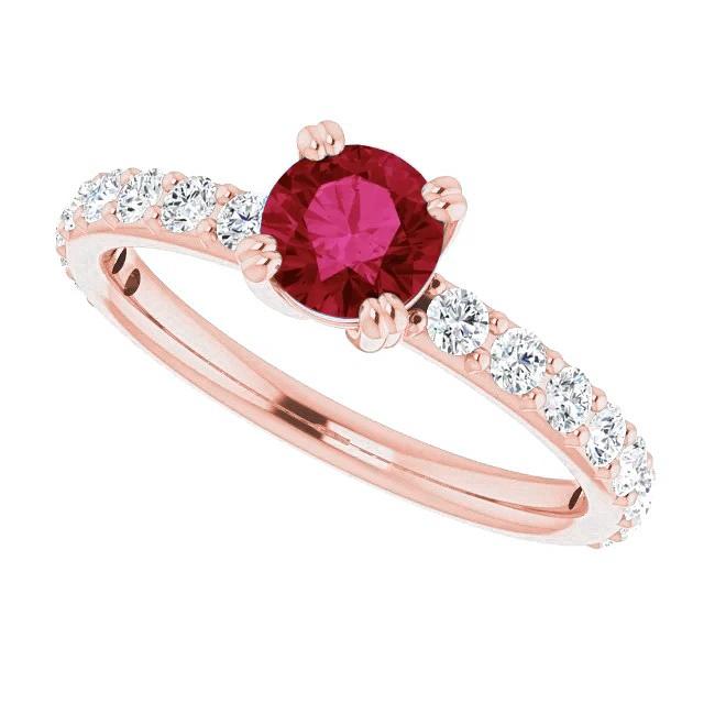 14k 2,50 karat roségold diamant runder rubinring mit vier zinken