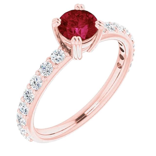 14k 2,50 karat roségold diamant runder rubinring mit vier zinken