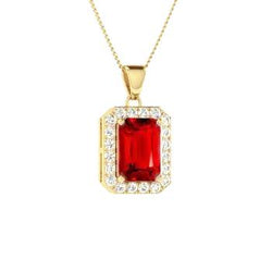 14K Gelbgold Rubin im Smaragdschliff mit Aus der Erde Abgebauter Natürlicher Diamantanhänger 4.25 Karat