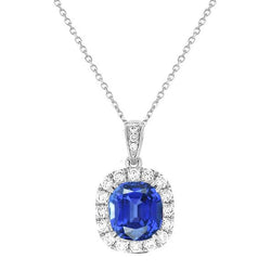 14K Gold Halo Cushion Blauer Saphir & Aus der Erde Abgebauter Natürlicher Diamant-Anhänger 2,75 Karat
