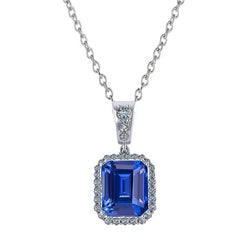 14K Gold Halo Smaragdblauer Saphir & Diamantanhänger 2,25 Karat