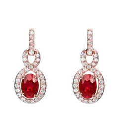 14K Roségold 6.70 Karat Rubin und Aus der Erde Abgebauter Natürlicher Diamanten Ohrringe baumeln