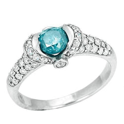 14K Weißgold 1.25 Kt Blauer Diamant Fancy Edelstein Ring Schmuck Neu