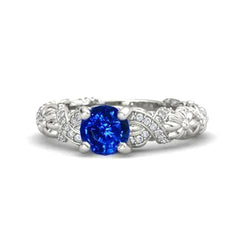14K Weißgold 1.90 ct Ring mit Ceylon Saphir Aus der Erde Abgebauter Natürlicher Diamanten im Rundschliff Neu