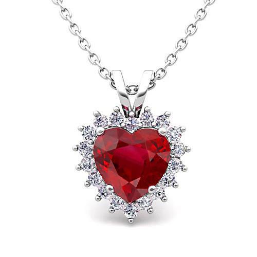 14k weißgold anhänger halskette 5,50 karat roter rubin mit diamanten