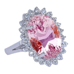 14K Weißgold Rosa Kunzit Aus der Erde Abgebauter Natürlicher Diamant Ehering 25.05 ct. Edelstein
