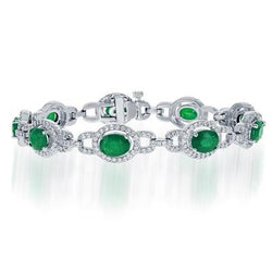 15 Karat Ovalschliff Grüner Smaragd mit Diamanten Armband