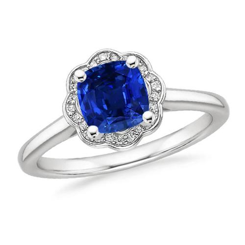 1,5 karat blauer kissen-saphir- und runder diamantring