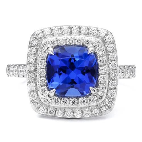 15 kt halo kissen tansanit und diamanten ring weißgold 14k