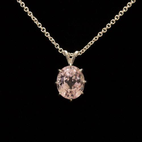 15 ct. solitär oval cut pink kunzit halskette anhänger weißgold 14k