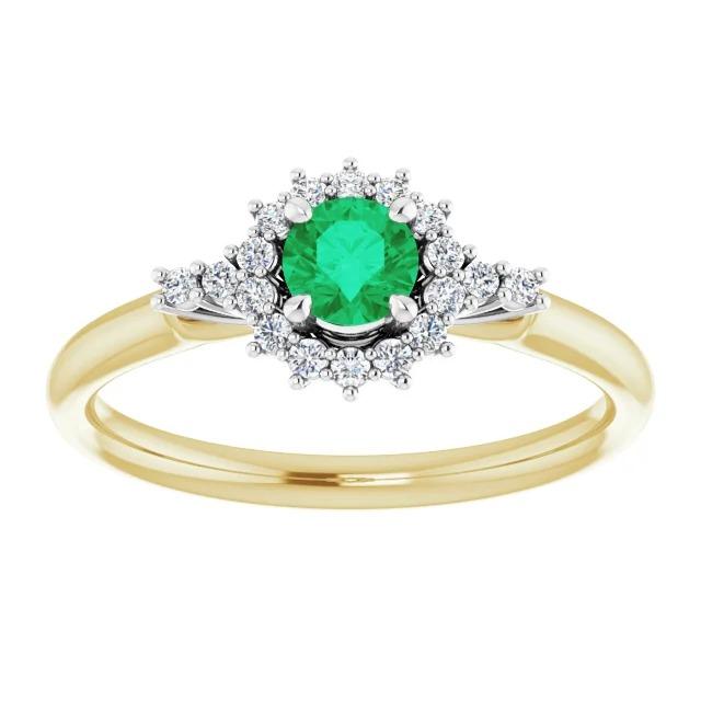 1,50 karat diamant runder grüner smaragdring two tone gold 14k