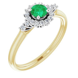 1,50 Karat Diamant runder grüner Smaragdring Two Tone Gold 14K