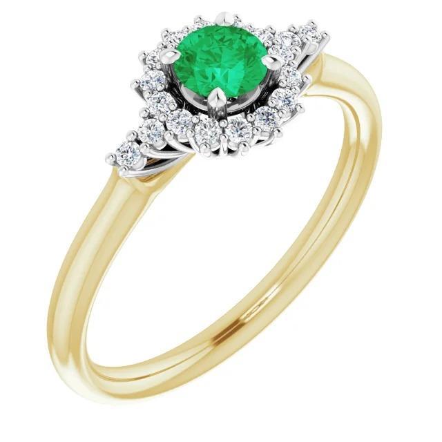 1,50 karat diamant runder grüner smaragdring two tone gold 14k