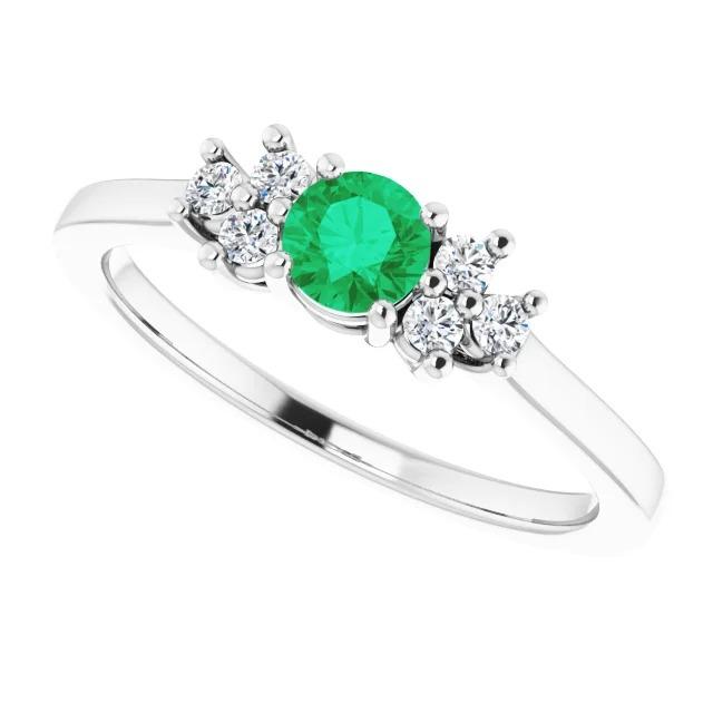 1,50 karat diamant und runder grüner smaragdsteinring