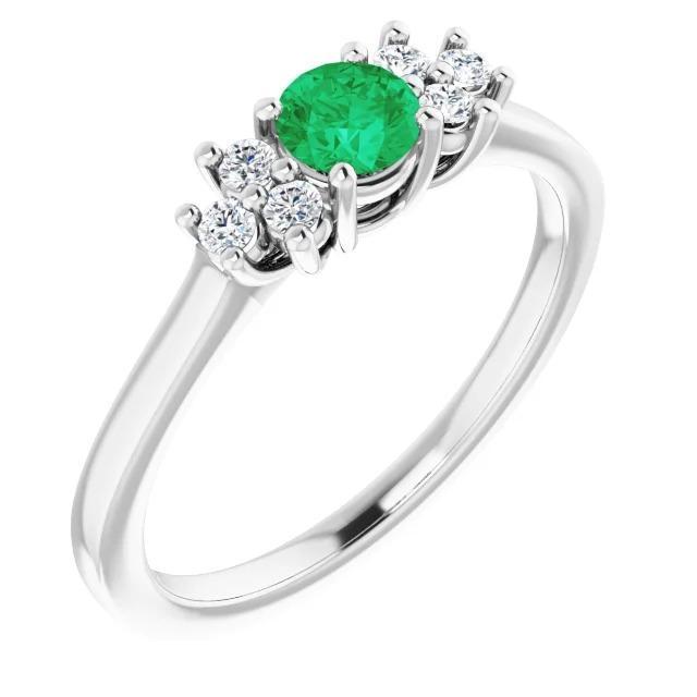 1,50 karat diamant und runder grüner smaragdsteinring