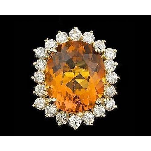 15,50 ct ovalschliff citrin und diamant ehering gelbgold 14k