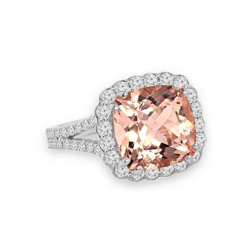 15.25 ct kissen morganit mit runden diamanten ring 14k weißgold