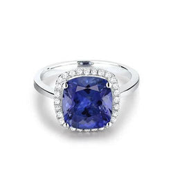 15.25 ct Kissen Tansanit mit Aus der Erde Abgebauter Natürlicher Diamanten Ring Gold 14K