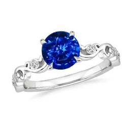 1,60 ct blauer runder Saphir- und Aus der Erde Abgebauter Natürlicher Diamantring