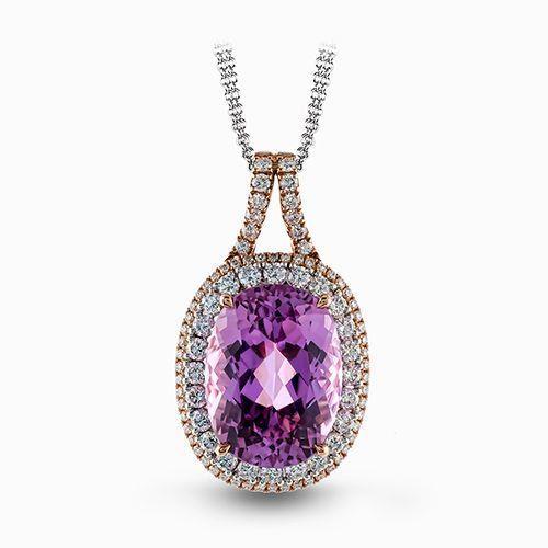 16.25 karat oval pink kunzit mit diamantanhänger roségold 14k