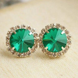 17 Karat runder grüner Smaragd Halo Aus der Erde Abgebauter Natürlicher Diamant Ohrstecker 14K