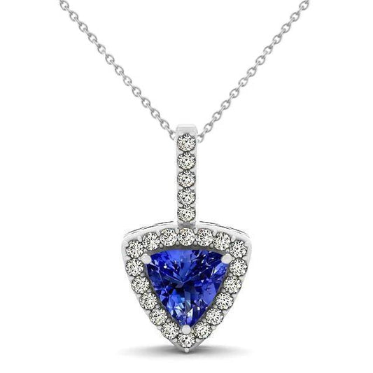 17 kt blaue tansanit und diamanten anhänger halskette weißgold 14k